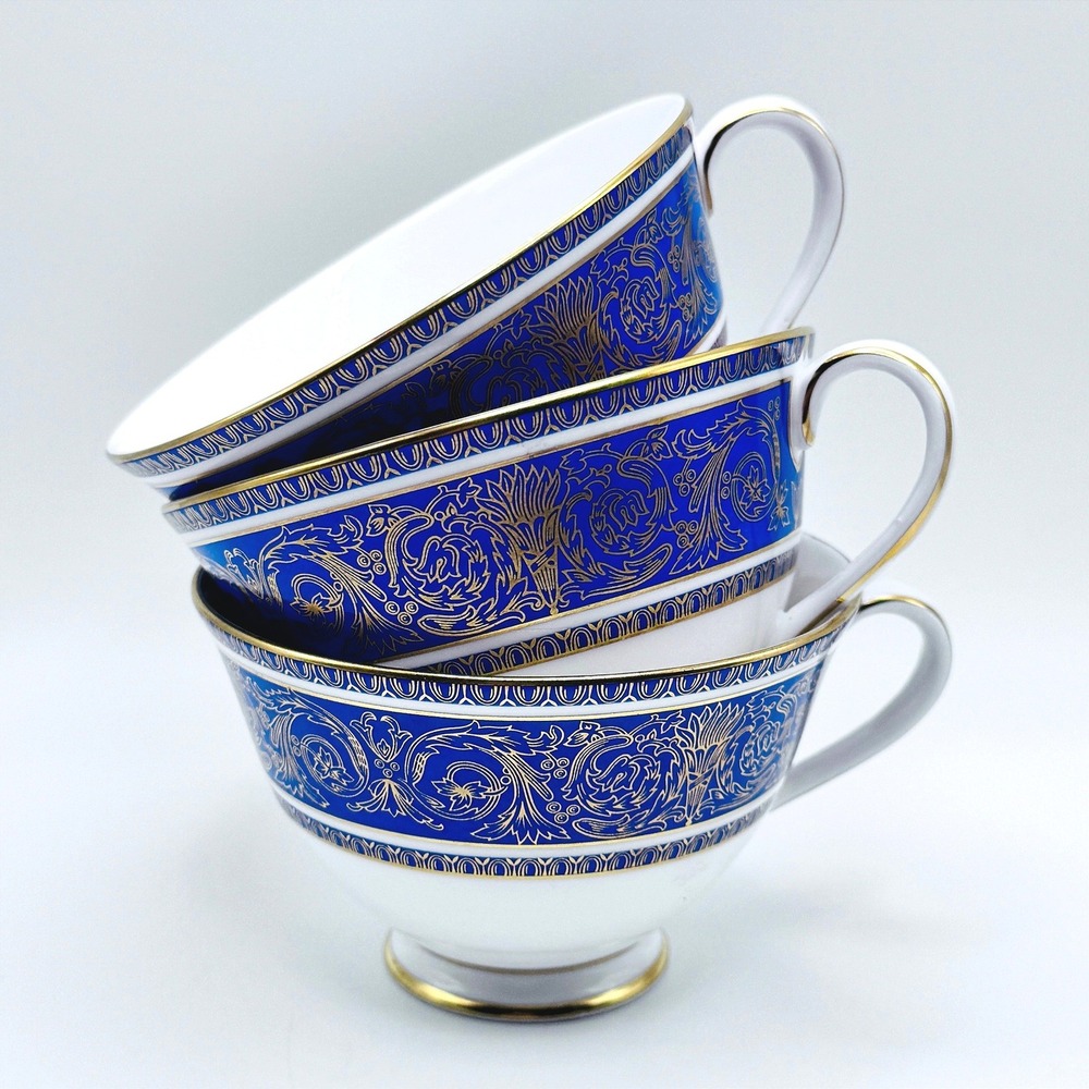 Royal Doulton Royal Windsor H.4970 Tea Cups Cobalt Blue Gold Bone China Set of 3